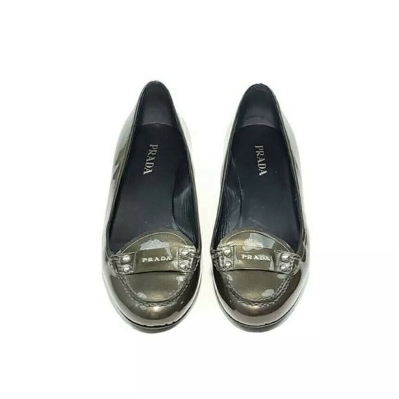 Prada Loafer Kitten Heel Patent Leather Metallic G - Picture 9 of 9